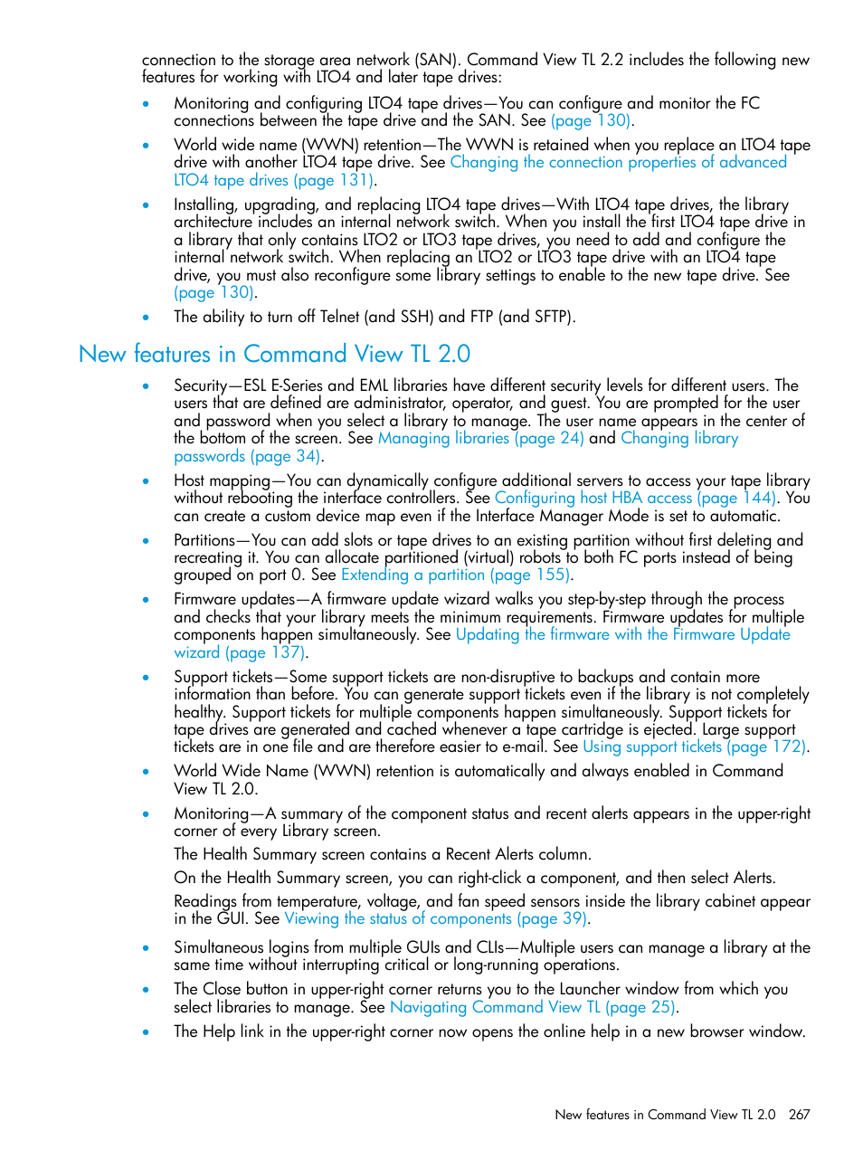 New features in command view tl 2.0 | HP Command View for Tape Libraries Software User Manual | Page 267 / 276