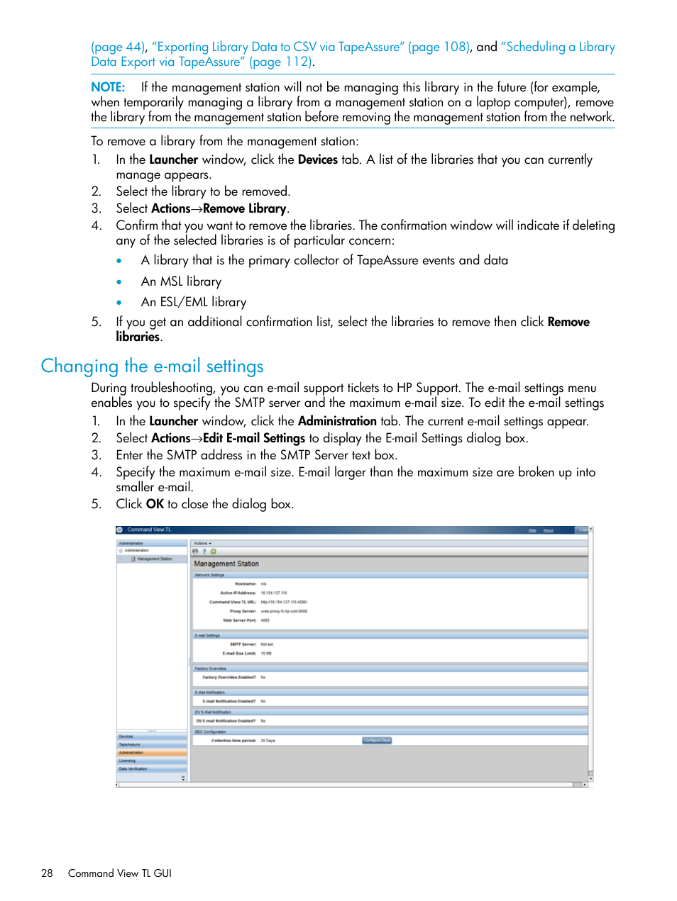 Changing the e-mail settings | HP Command View for Tape Libraries Software User Manual | Page 28 / 276