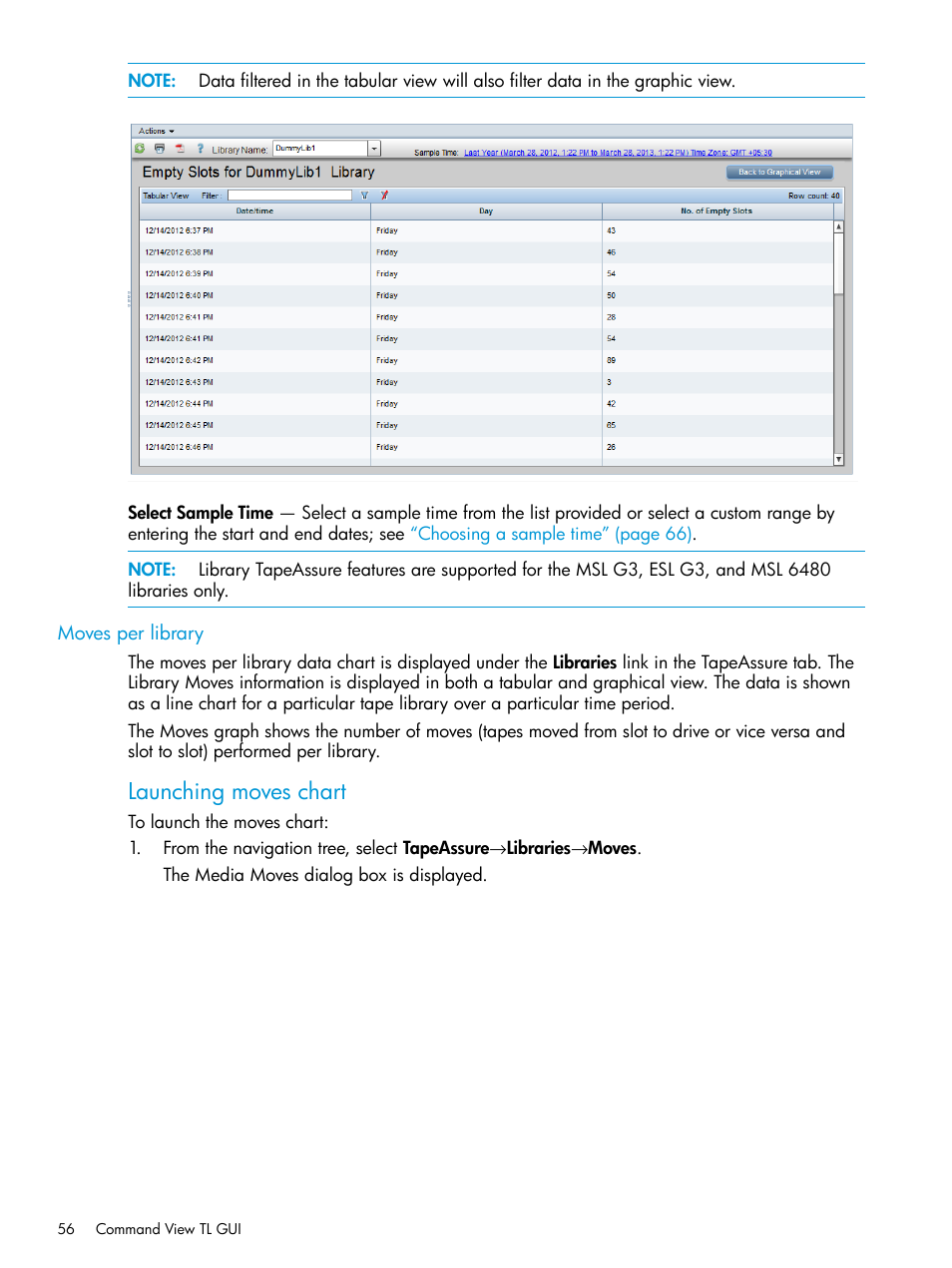 Moves per library, Launching moves chart | HP Command View for Tape Libraries Software User Manual | Page 56 / 276