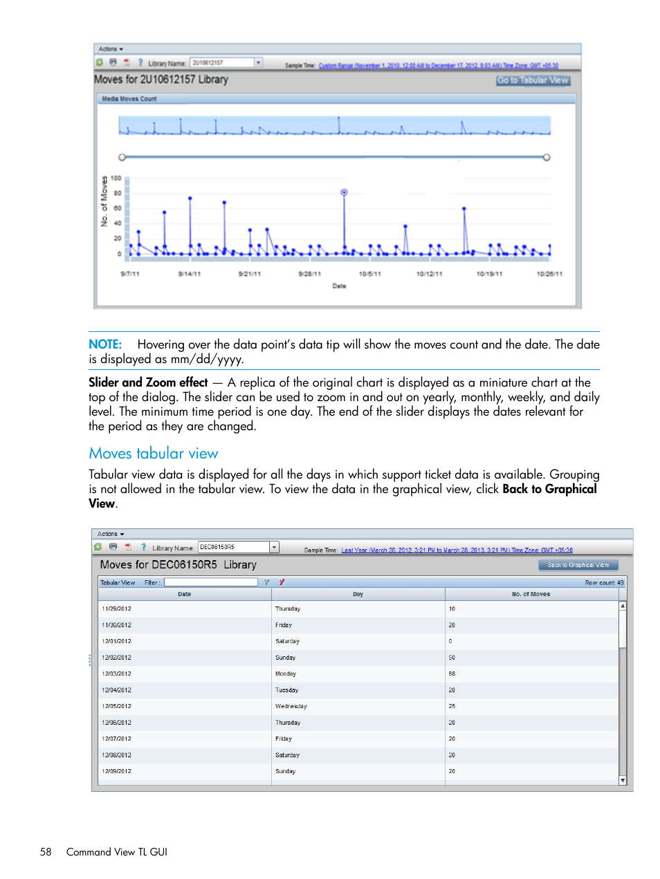 Moves tabular view | HP Command View for Tape Libraries Software User Manual | Page 58 / 276