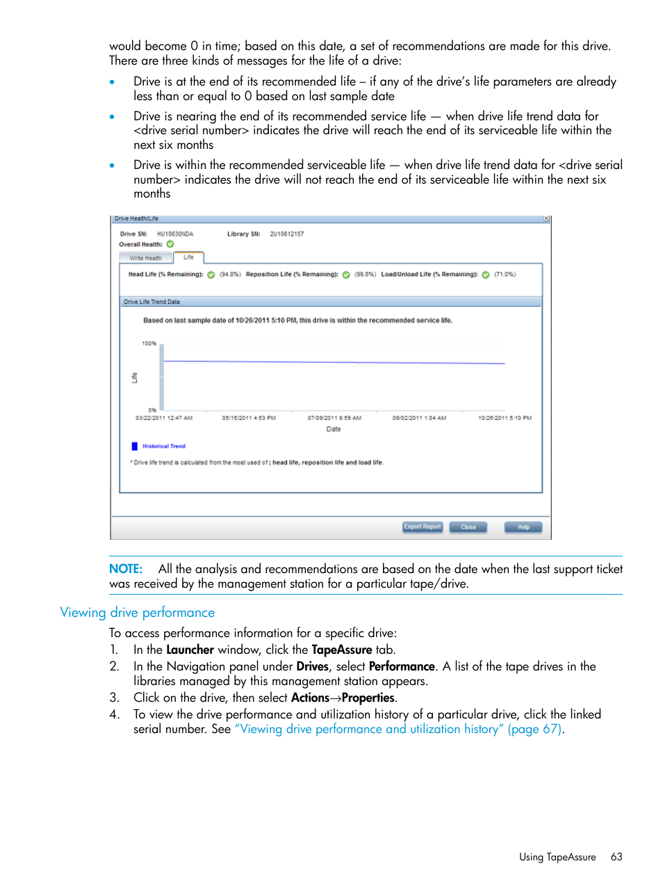 Viewing drive performance | HP Command View for Tape Libraries Software User Manual | Page 63 / 276