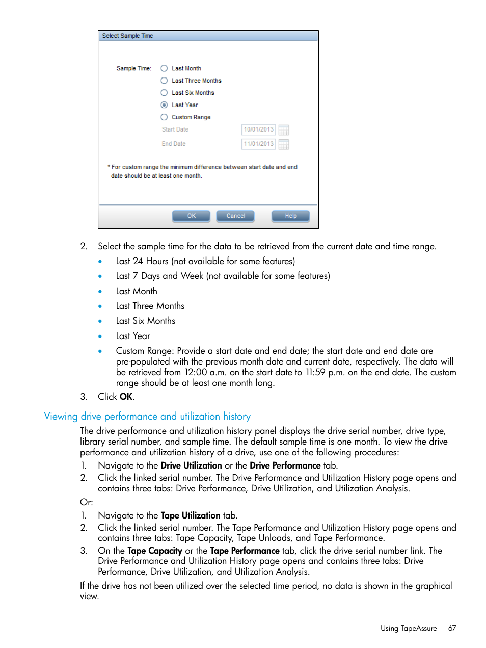 Viewing drive performance and utilization history | HP Command View for Tape Libraries Software User Manual | Page 67 / 276
