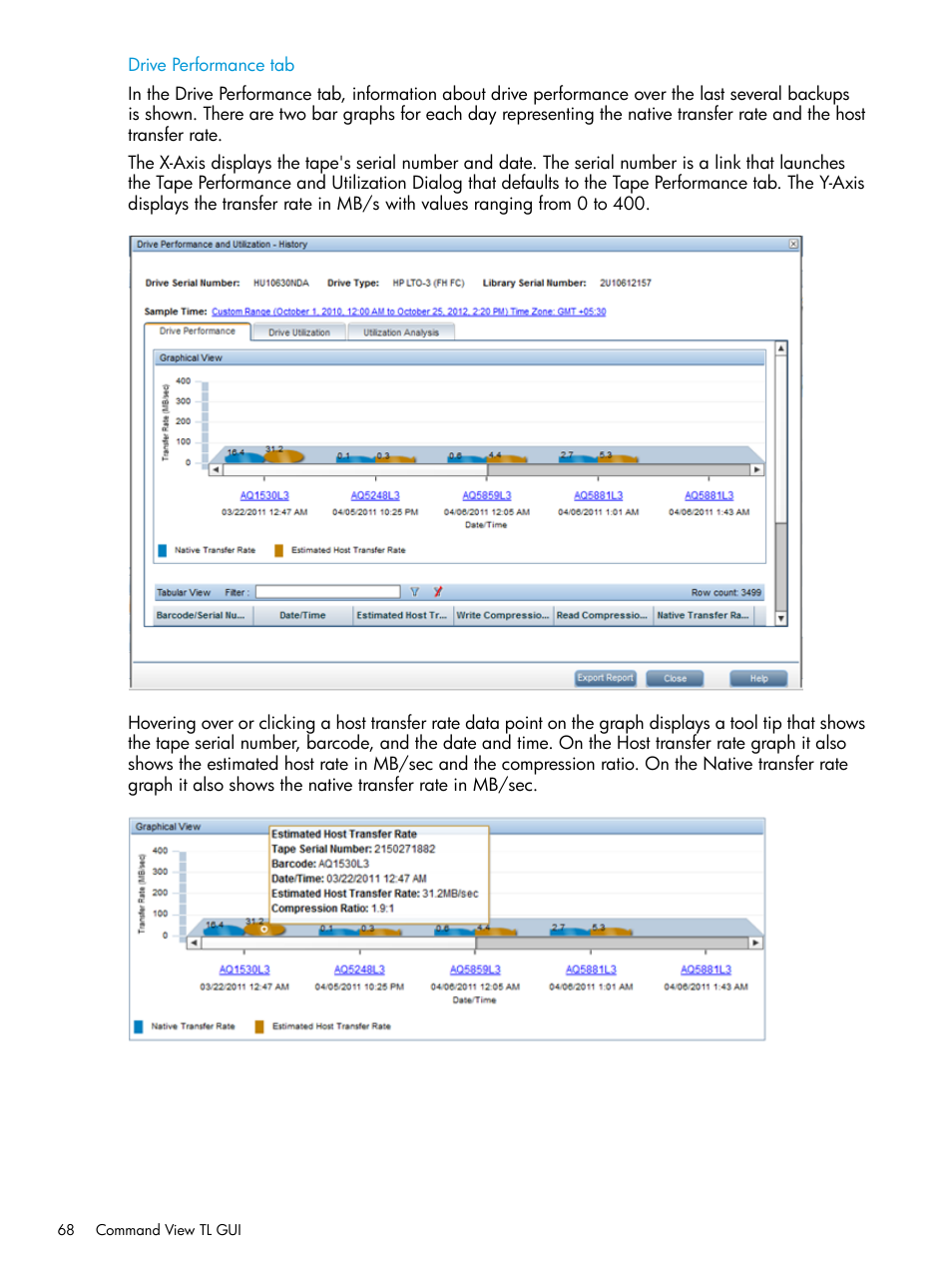 Drive performance tab | HP Command View for Tape Libraries Software User Manual | Page 68 / 276
