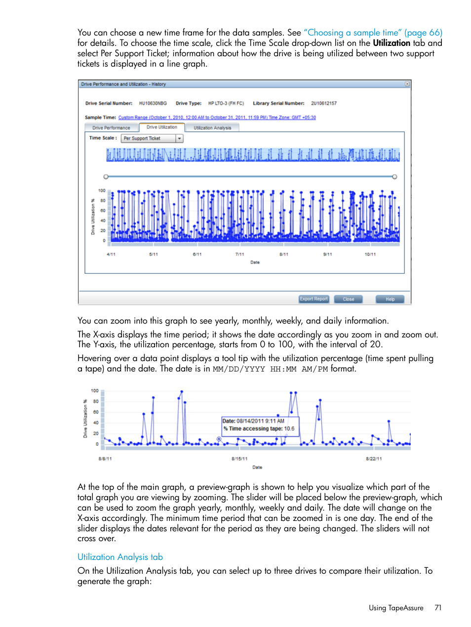 Utilization analysis tab | HP Command View for Tape Libraries Software User Manual | Page 71 / 276