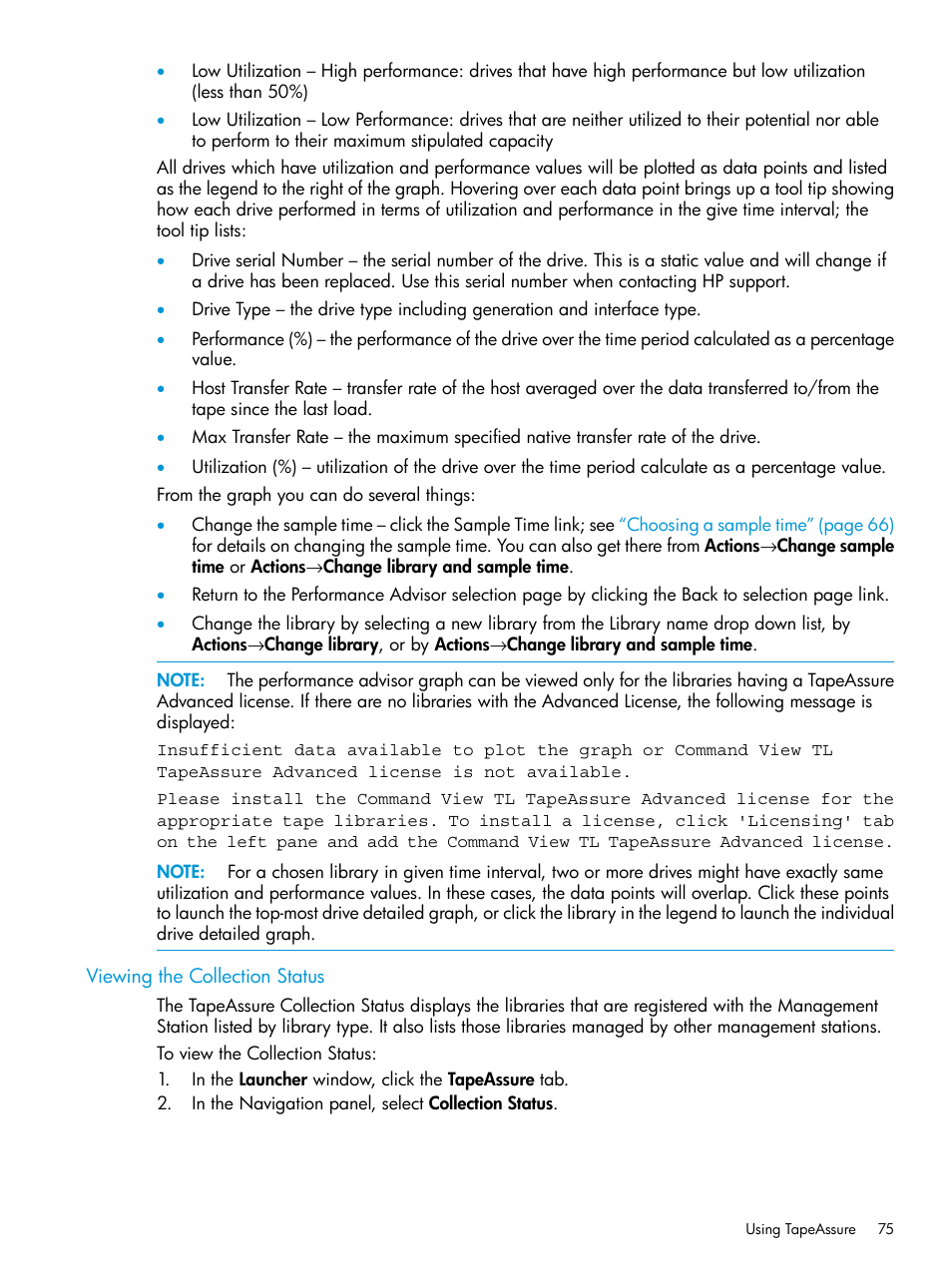 Viewing the collection status | HP Command View for Tape Libraries Software User Manual | Page 75 / 276