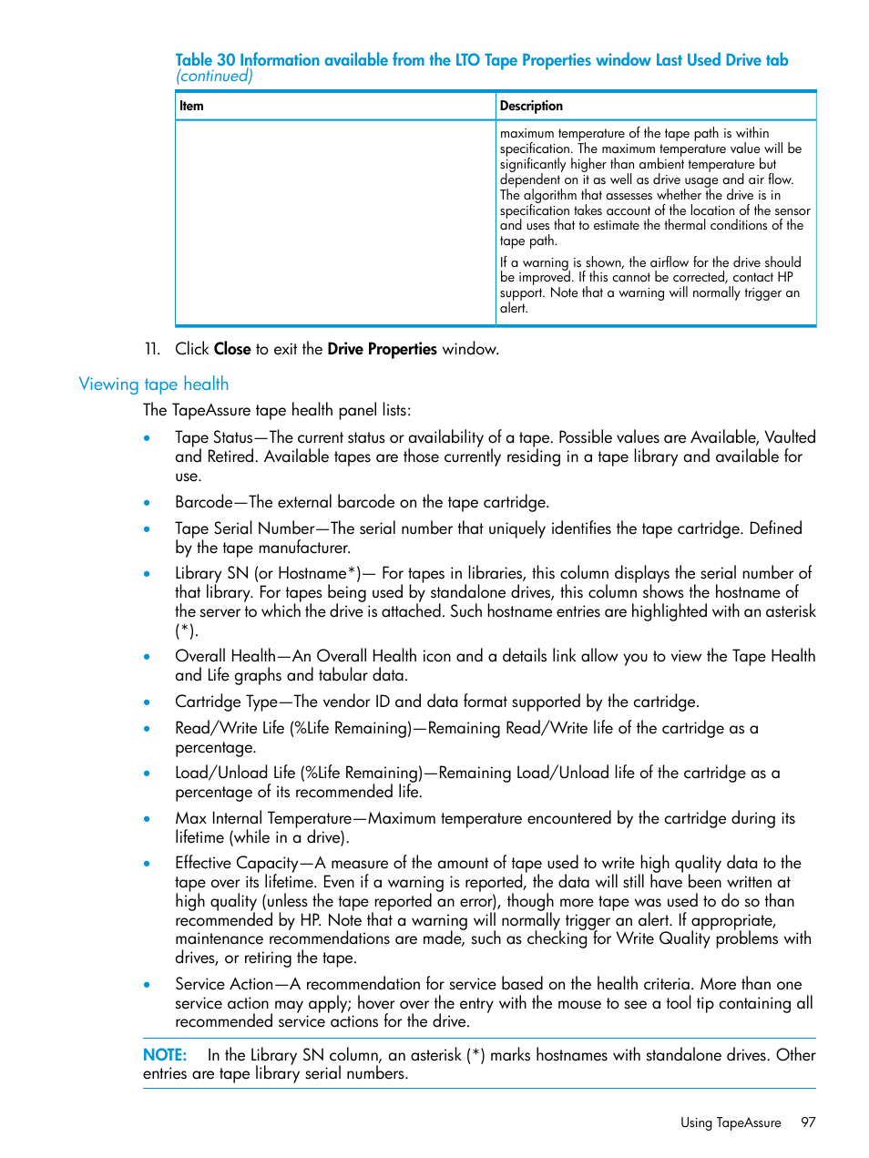 Viewing tape health | HP Command View for Tape Libraries Software User Manual | Page 97 / 276