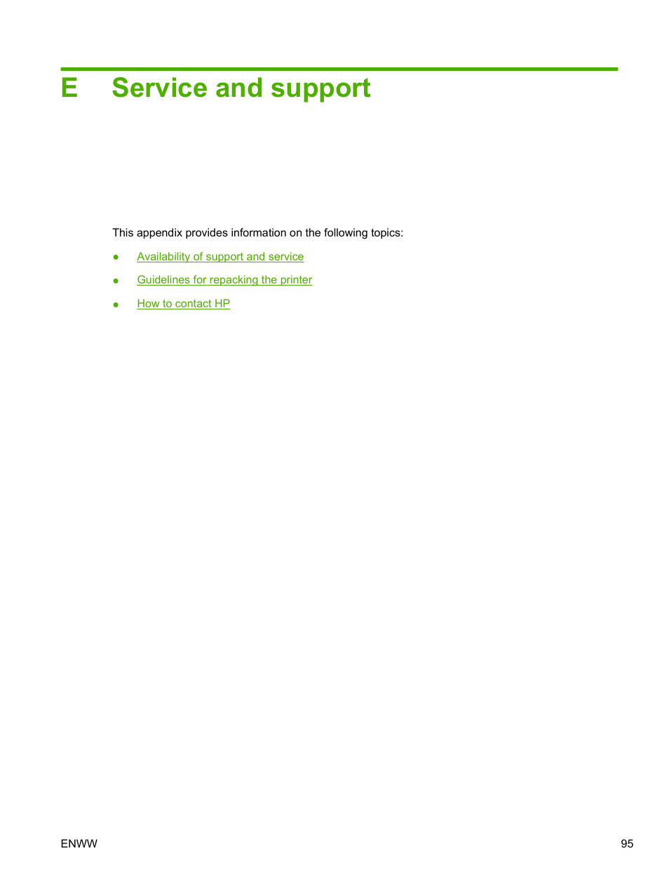 Service and support, Appendix e service and support, Eservice and support | HP LaserJet 1020 Plus Printer User Manual | Page 105 / 114