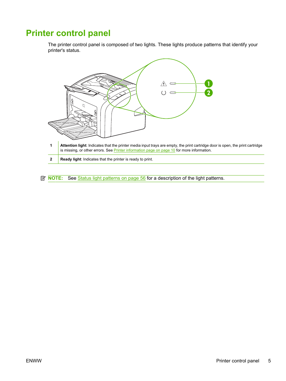 Printer control panel | HP LaserJet 1020 Plus Printer User Manual | Page 15 / 114