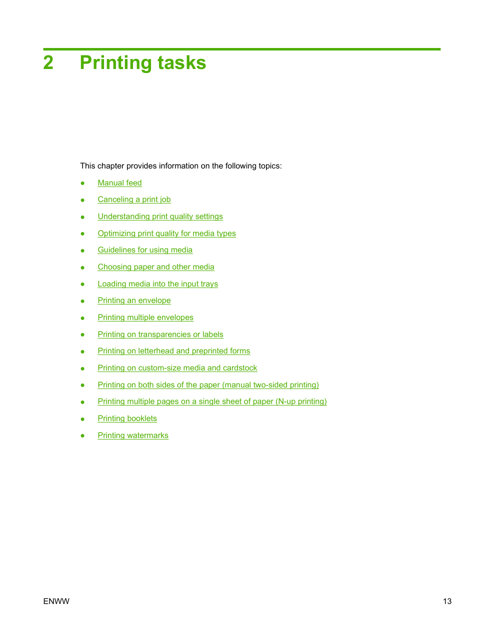 Printing tasks, 2 printing tasks, 2printing tasks | HP LaserJet 1020 Plus Printer User Manual | Page 23 / 114