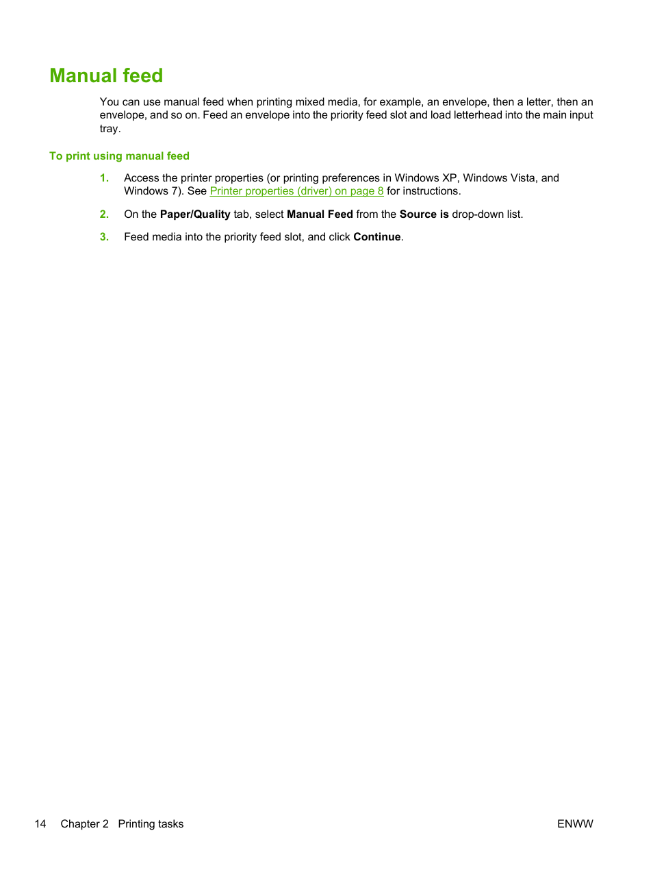 Manual feed | HP LaserJet 1020 Plus Printer User Manual | Page 24 / 114