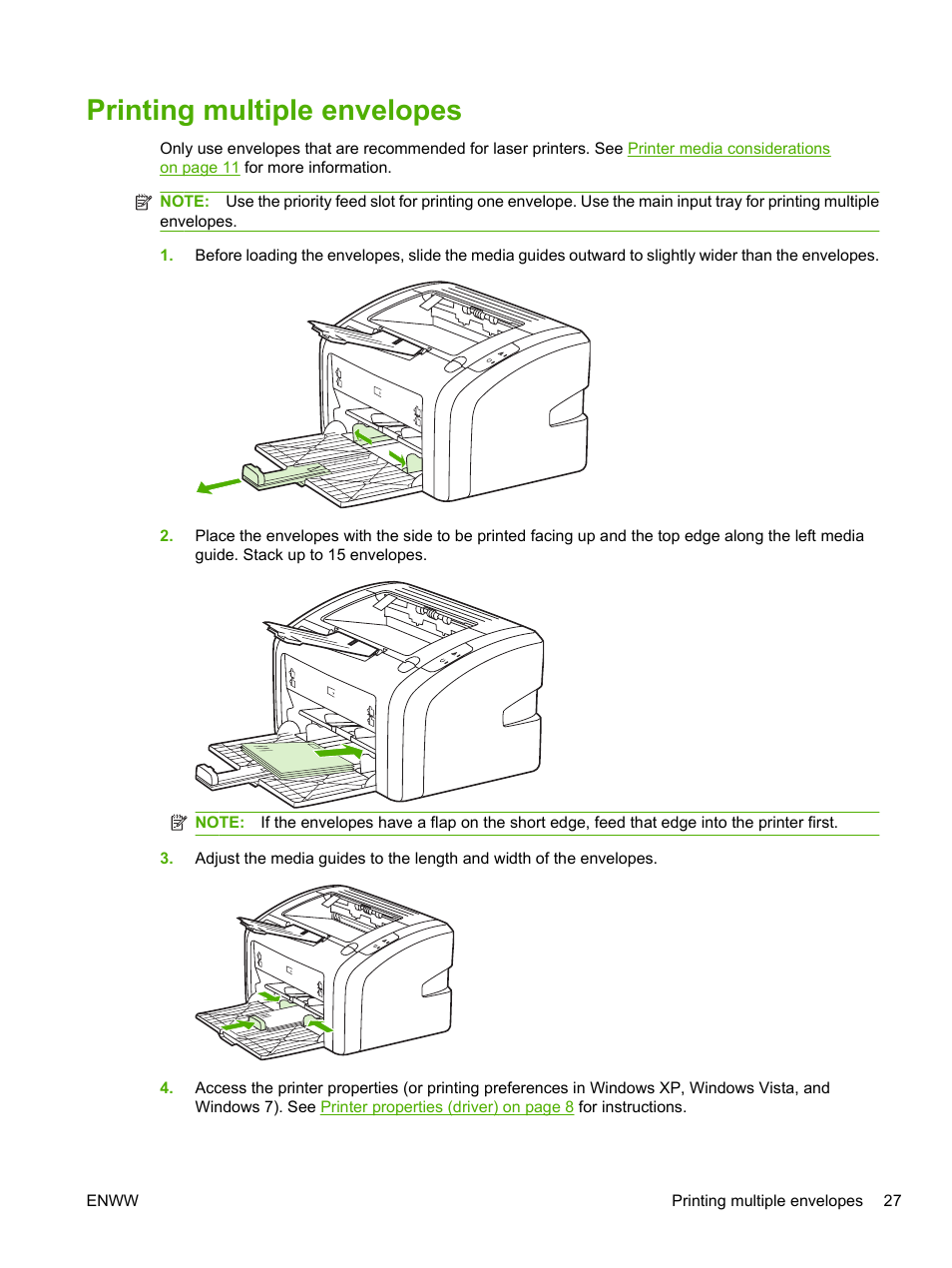 Printing multiple envelopes | HP LaserJet 1020 Plus Printer User Manual | Page 37 / 114