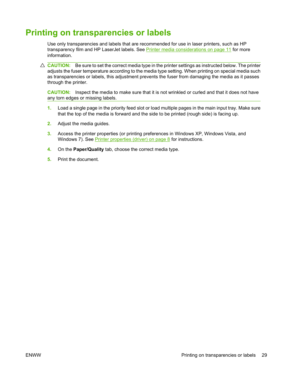 Printing on transparencies or labels | HP LaserJet 1020 Plus Printer User Manual | Page 39 / 114