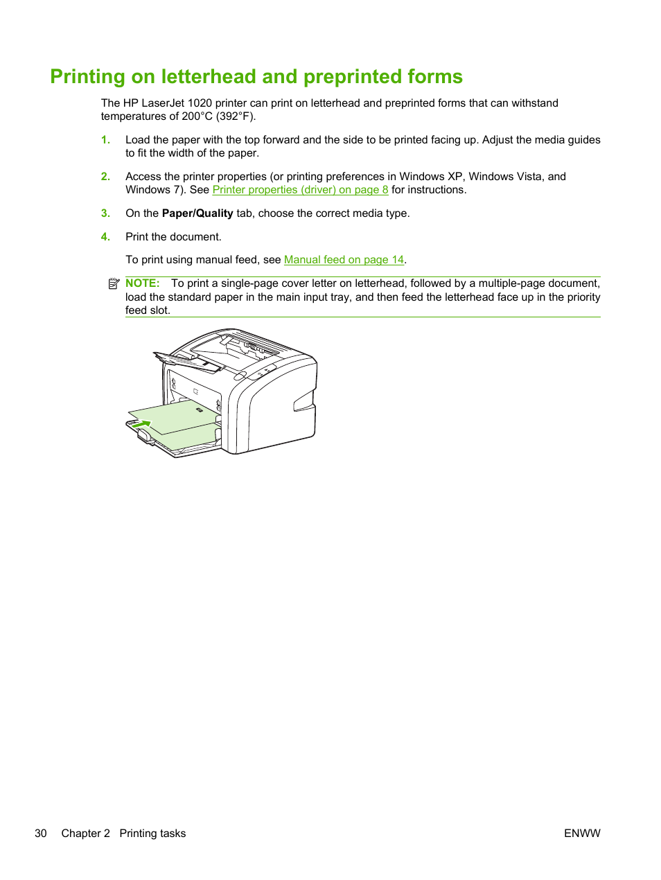 Printing on letterhead and preprinted forms | HP LaserJet 1020 Plus Printer User Manual | Page 40 / 114
