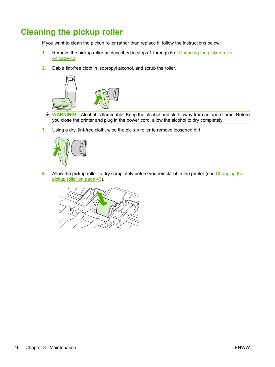 Cleaning the pickup roller | HP LaserJet 1020 Plus Printer User Manual | Page 56 / 114