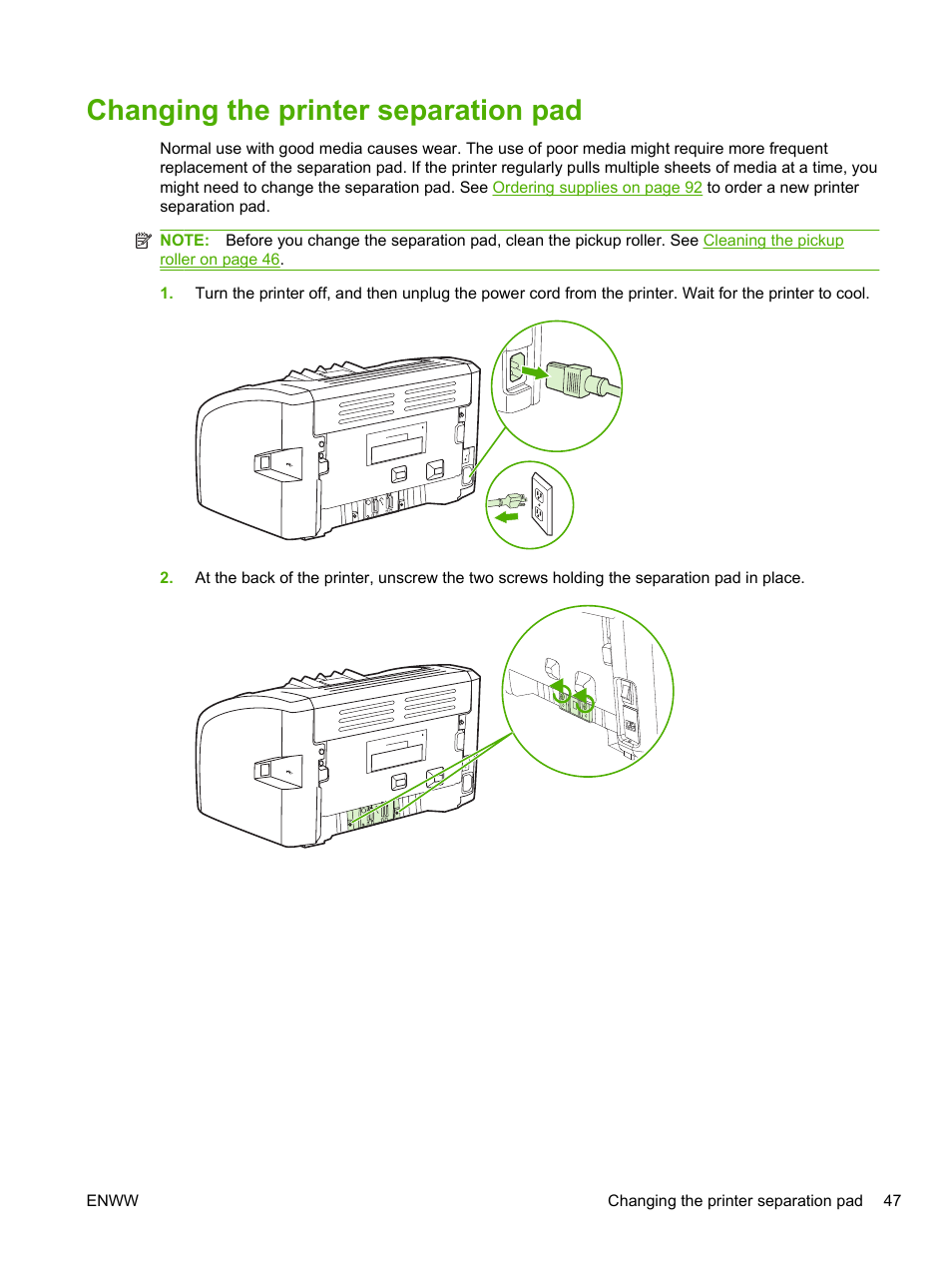 Changing the printer separation pad | HP LaserJet 1020 Plus Printer User Manual | Page 57 / 114