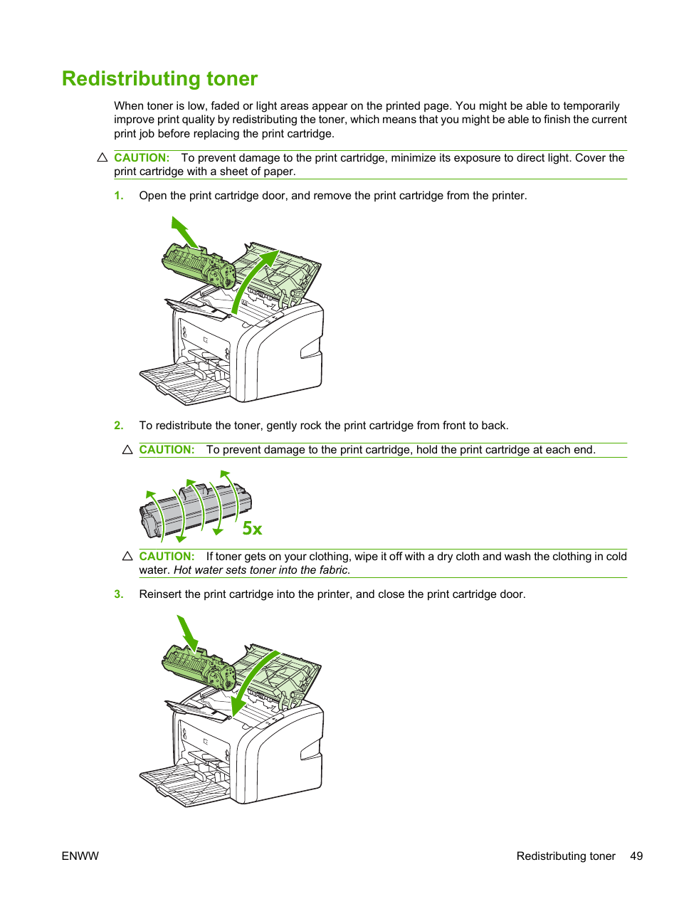 Redistributing toner | HP LaserJet 1020 Plus Printer User Manual | Page 59 / 114