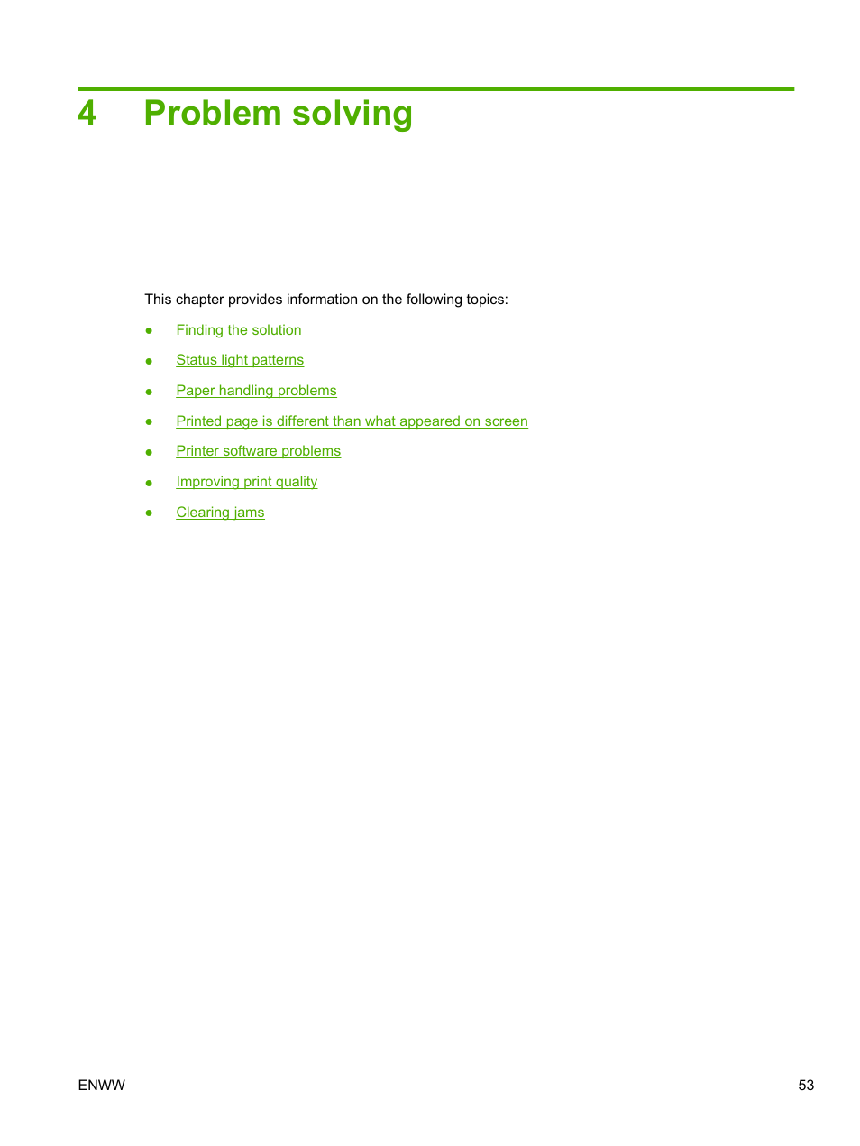 Problem solving, 4 problem solving, 4problem solving | HP LaserJet 1020 Plus Printer User Manual | Page 63 / 114