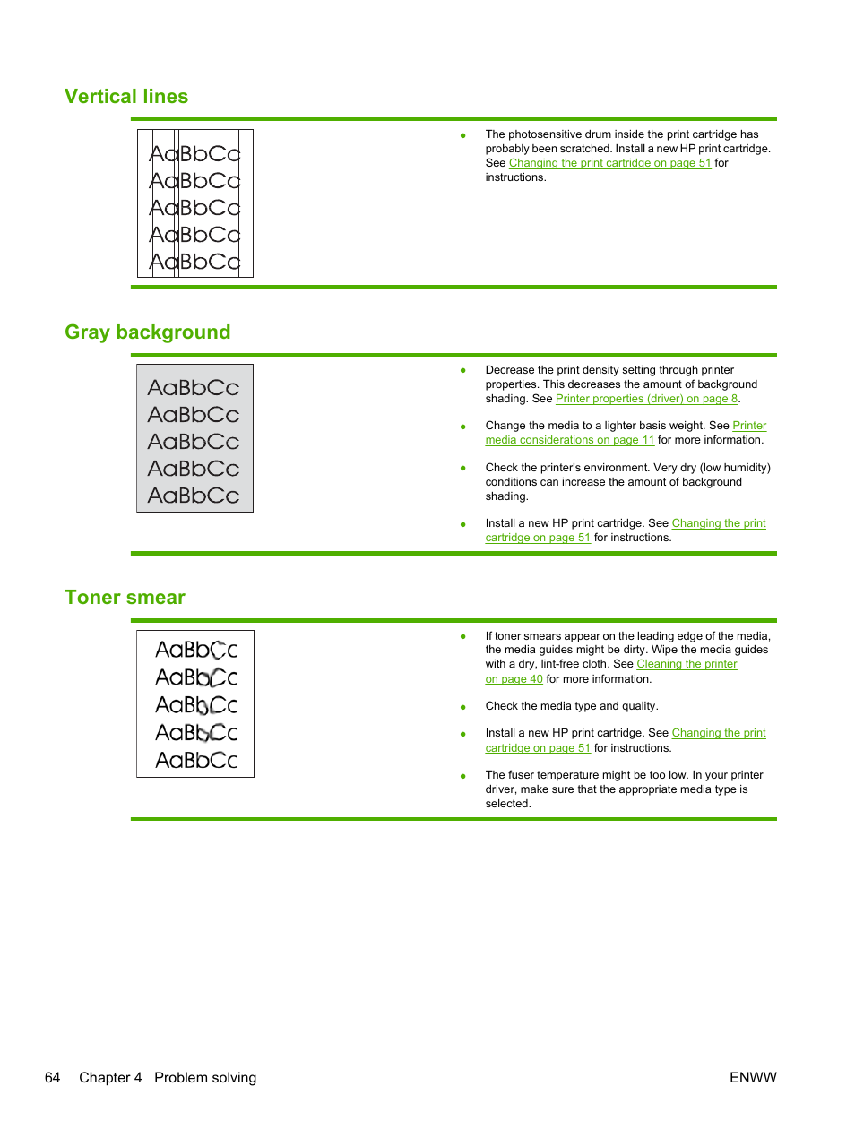 Vertical lines, Gray background, Toner smear | Vertical lines gray background toner smear | HP LaserJet 1020 Plus Printer User Manual | Page 74 / 114