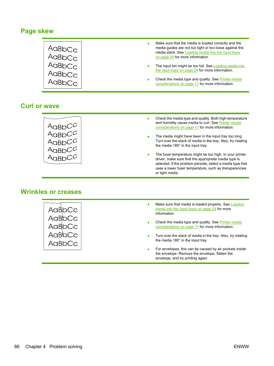 Curl or wave, Wrinkles or creases, Page skew | HP LaserJet 1020 Plus Printer User Manual | Page 76 / 114