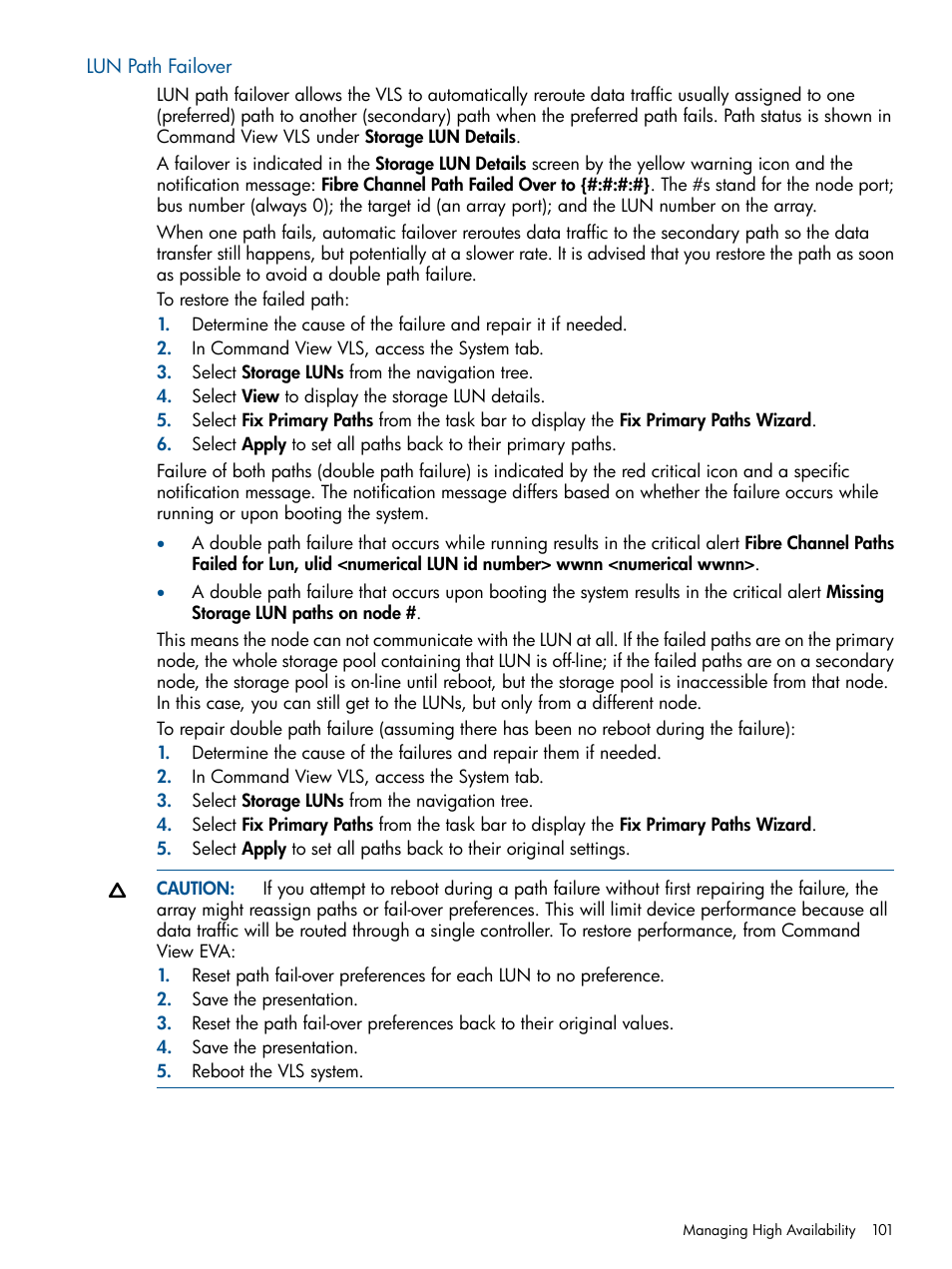 Lun path failover | HP 12000 Virtual Library System EVA Gateway User Manual | Page 101 / 207