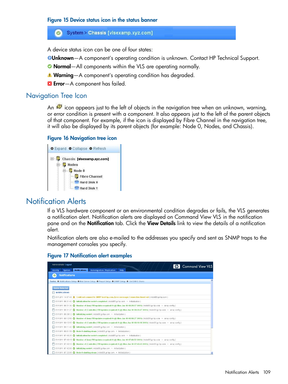 Navigation tree icon, Notification alerts | HP 12000 Virtual Library System EVA Gateway User Manual | Page 109 / 207