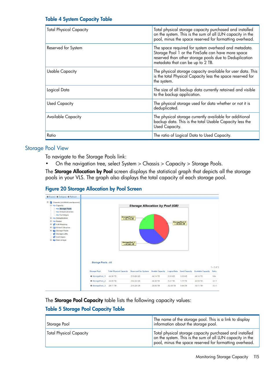 Storage pool view | HP 12000 Virtual Library System EVA Gateway User Manual | Page 115 / 207