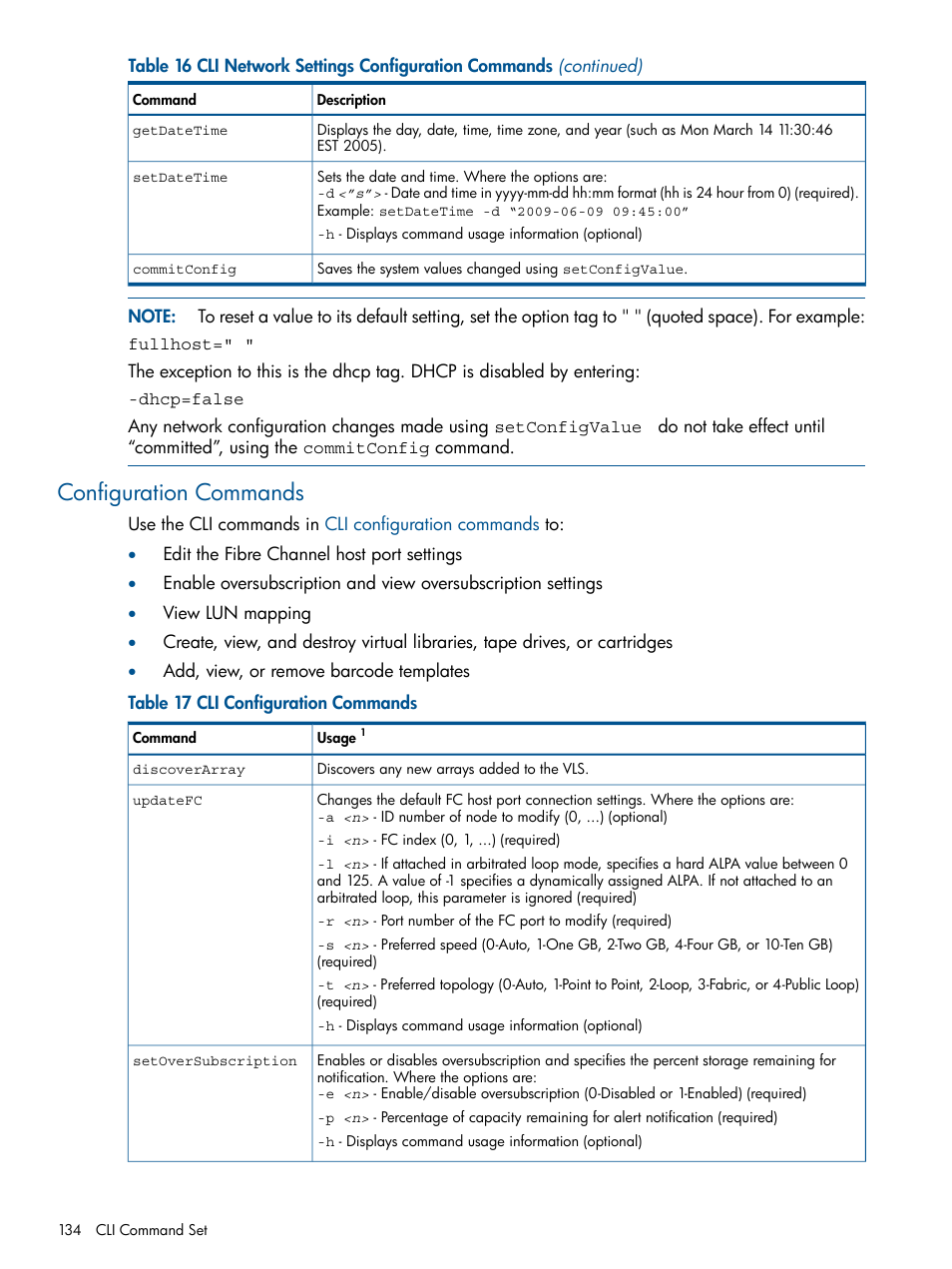 Configuration commands | HP 12000 Virtual Library System EVA Gateway User Manual | Page 134 / 207