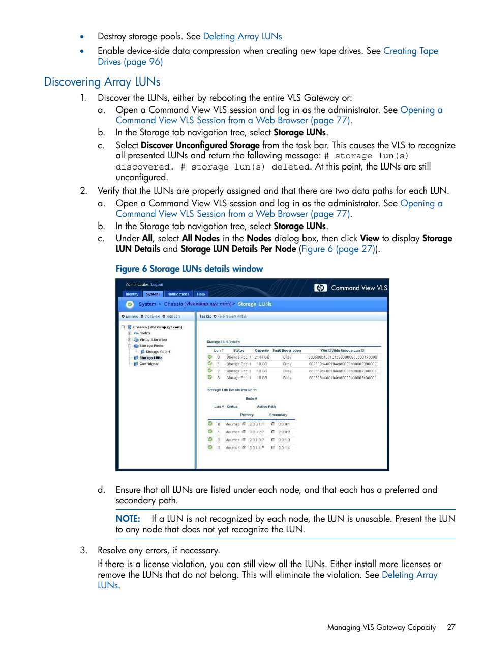 Discovering array luns | HP 12000 Virtual Library System EVA Gateway User Manual | Page 27 / 207
