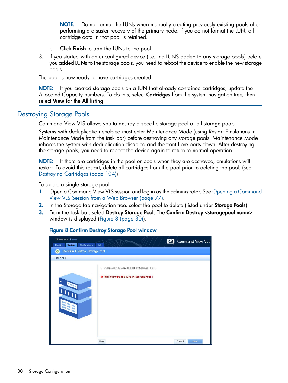 Destroying storage pools | HP 12000 Virtual Library System EVA Gateway User Manual | Page 30 / 207