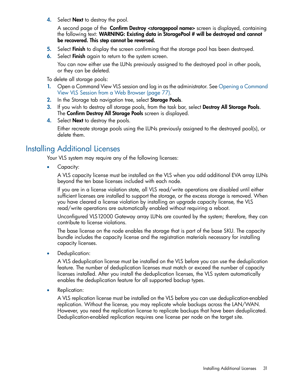 Installing additional licenses | HP 12000 Virtual Library System EVA Gateway User Manual | Page 31 / 207