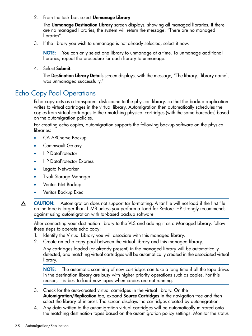Echo copy pool operations | HP 12000 Virtual Library System EVA Gateway User Manual | Page 38 / 207