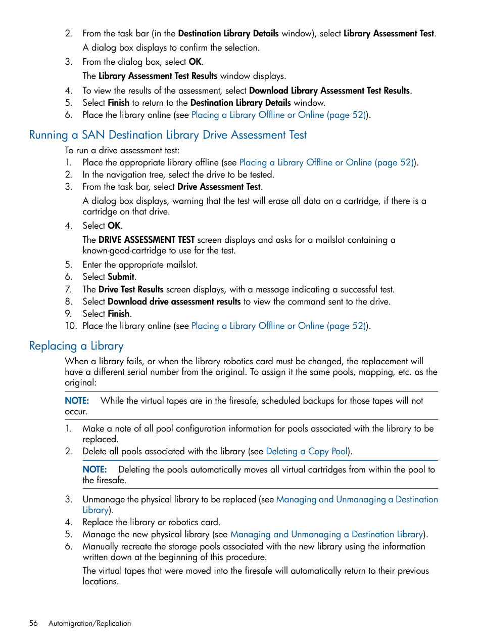 Replacing a library | HP 12000 Virtual Library System EVA Gateway User Manual | Page 56 / 207