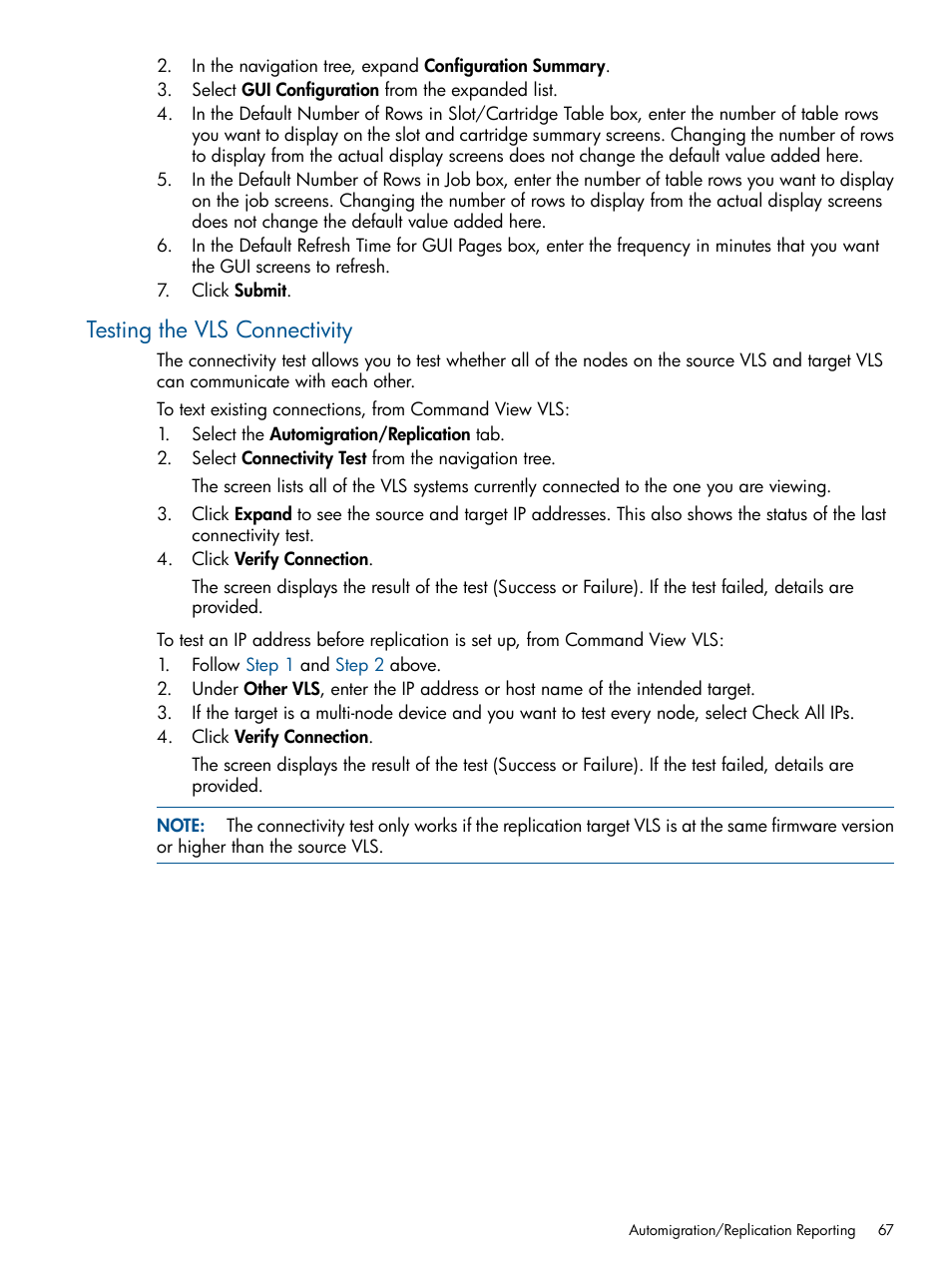 Testing the vls connectivity | HP 12000 Virtual Library System EVA Gateway User Manual | Page 67 / 207