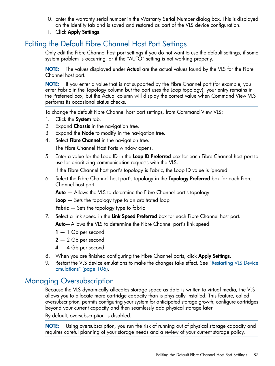 Managing oversubscription | HP 12000 Virtual Library System EVA Gateway User Manual | Page 87 / 207