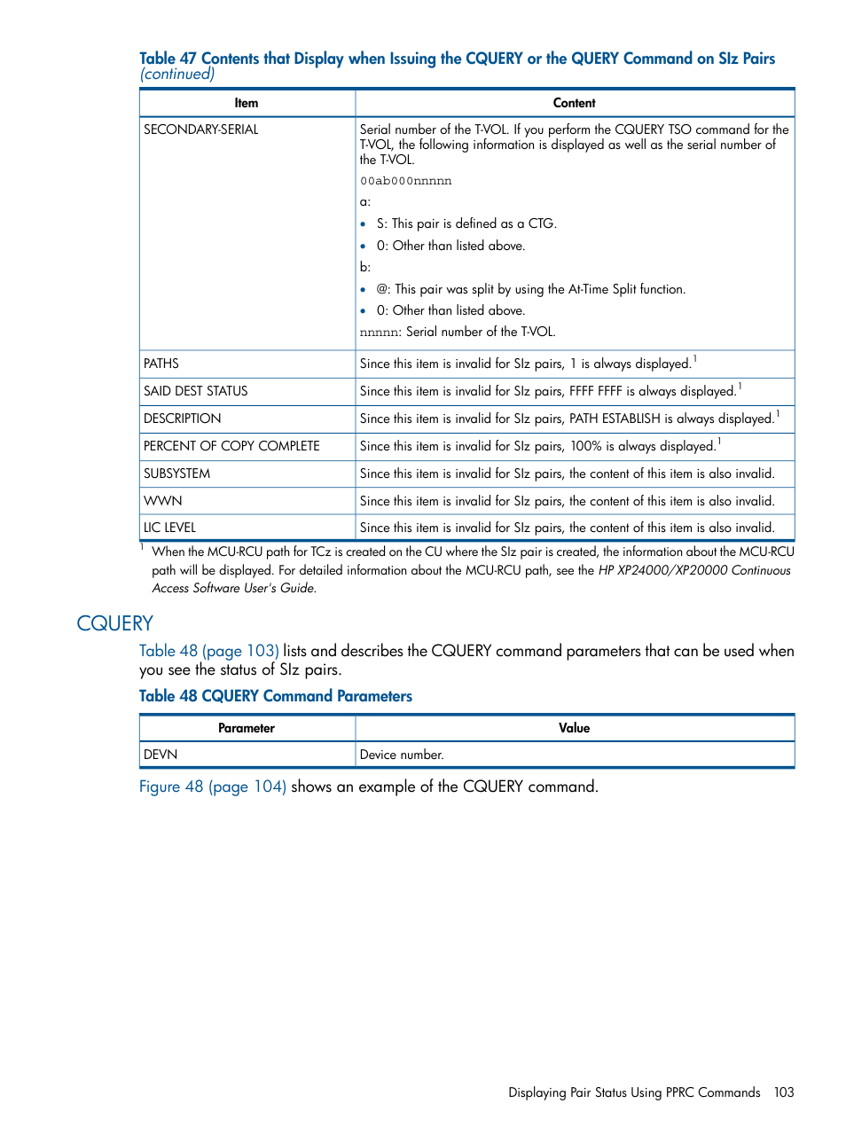 Cquery | HP StorageWorks XP Remote Web Console Software User Manual | Page 103 / 114