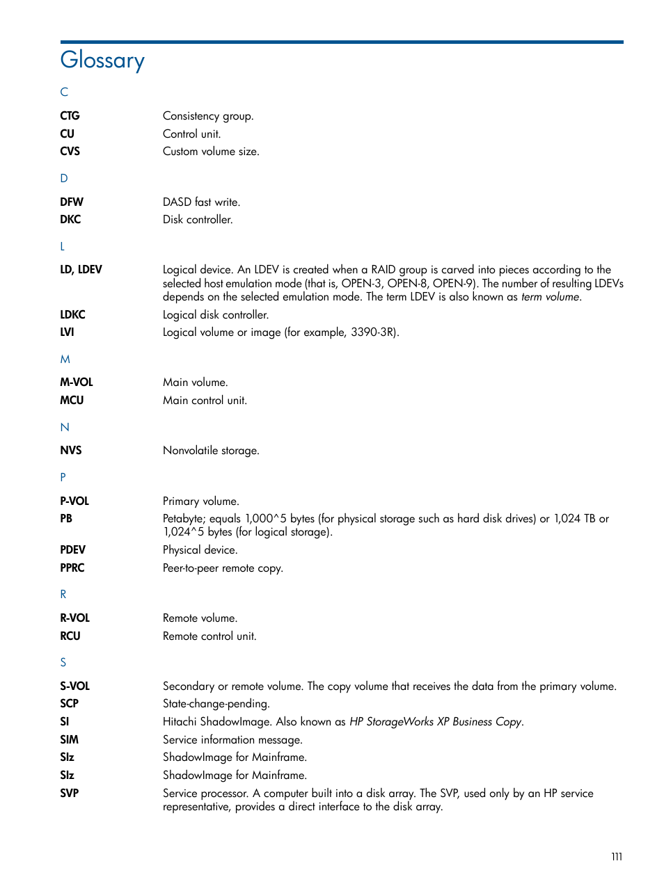 Glossary | HP StorageWorks XP Remote Web Console Software User Manual | Page 111 / 114