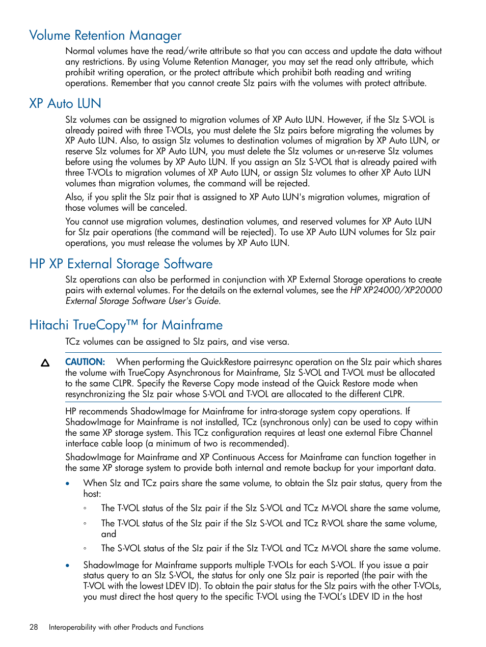 Volume retention manager, Xp auto lun, Hp xp external storage software | Hitachi truecopy™ for mainframe | HP StorageWorks XP Remote Web Console Software User Manual | Page 28 / 114