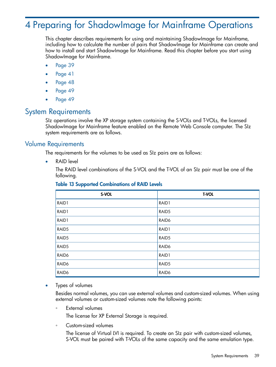 System requirements, Volume requirements | HP StorageWorks XP Remote Web Console Software User Manual | Page 39 / 114