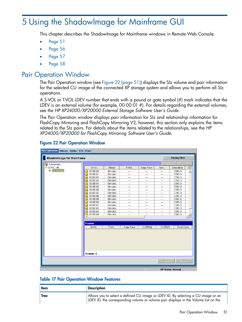 5 using the shadowimage for mainframe gui, Pair operation window | HP StorageWorks XP Remote Web Console Software User Manual | Page 51 / 114