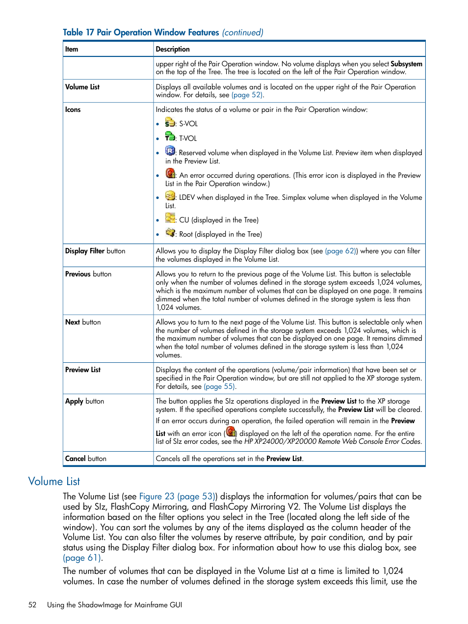 Volume list | HP StorageWorks XP Remote Web Console Software User Manual | Page 52 / 114