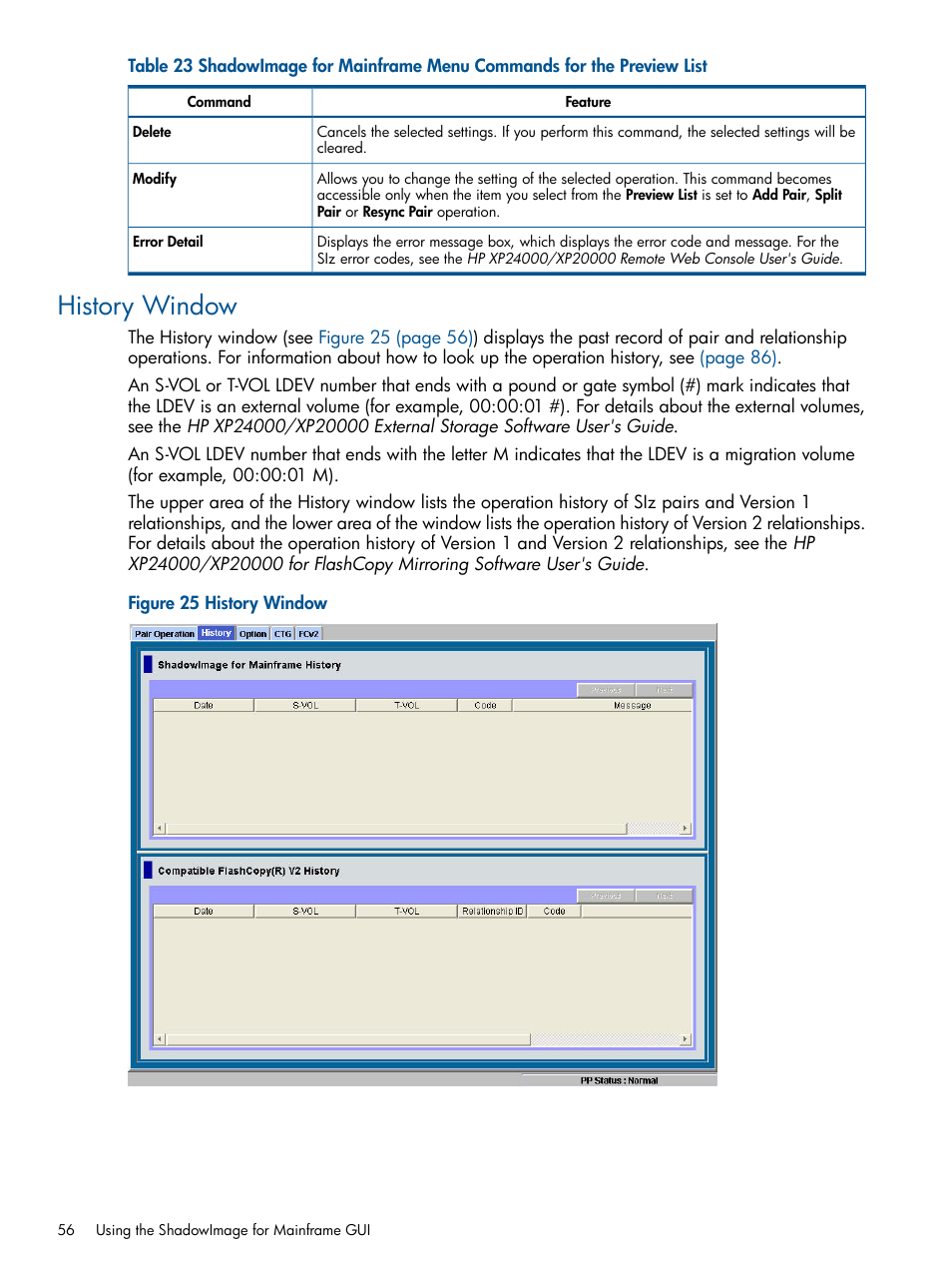 History window | HP StorageWorks XP Remote Web Console Software User Manual | Page 56 / 114