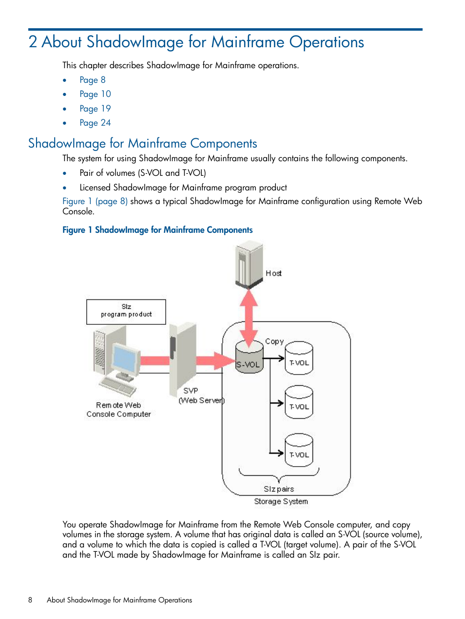 2 about shadowimage for mainframe operations, Shadowimage for mainframe components | HP StorageWorks XP Remote Web Console Software User Manual | Page 8 / 114
