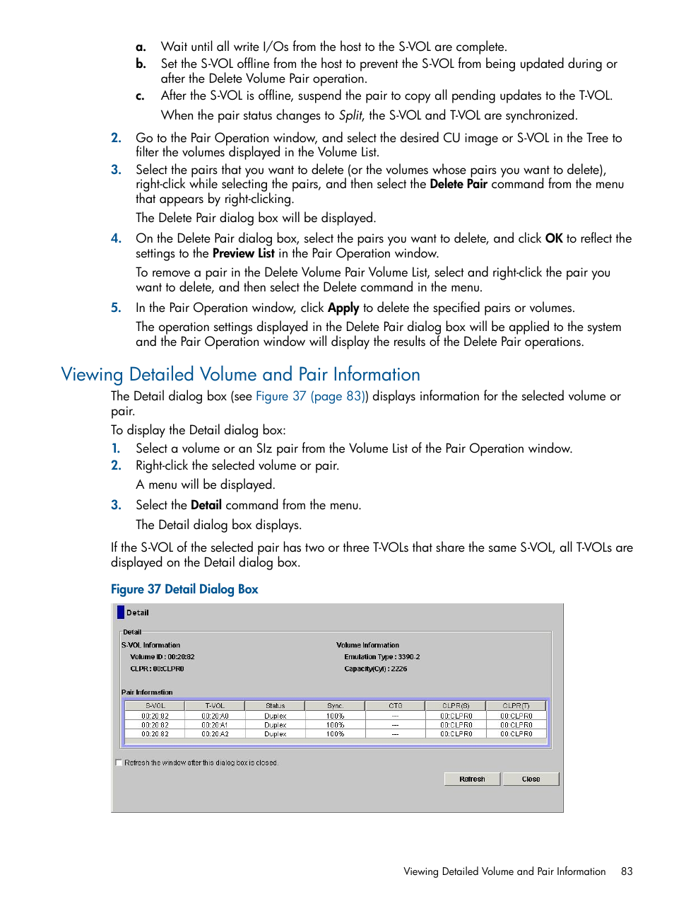 Viewing detailed volume and pair information | HP StorageWorks XP Remote Web Console Software User Manual | Page 83 / 114