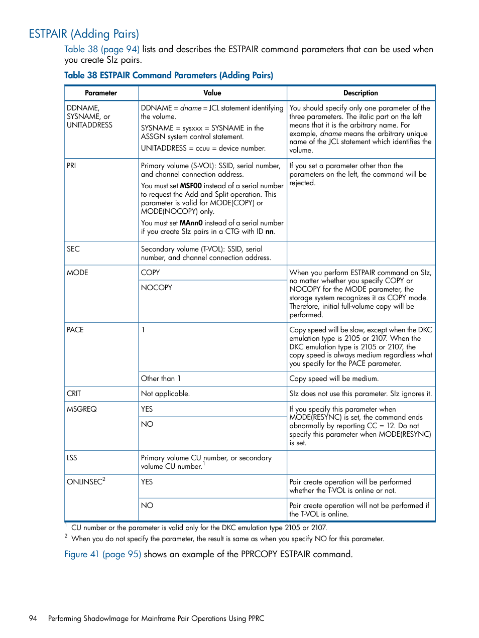 Estpair (adding pairs) | HP StorageWorks XP Remote Web Console Software User Manual | Page 94 / 114