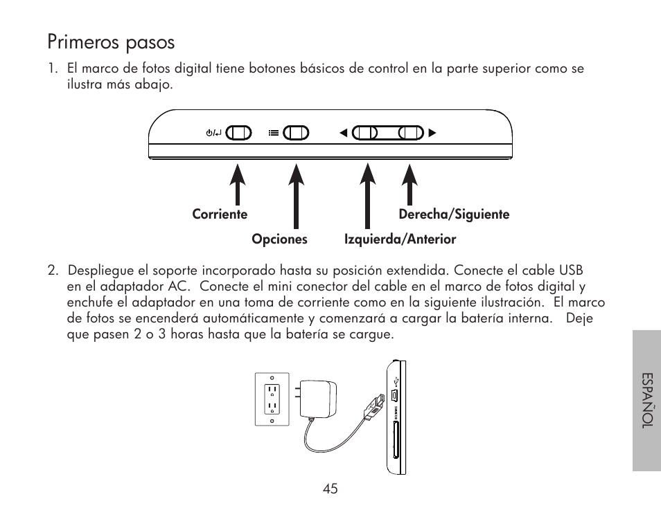 Primeros pasos | HP df300 Digital Picture Frame User Manual | Page 45 / 62