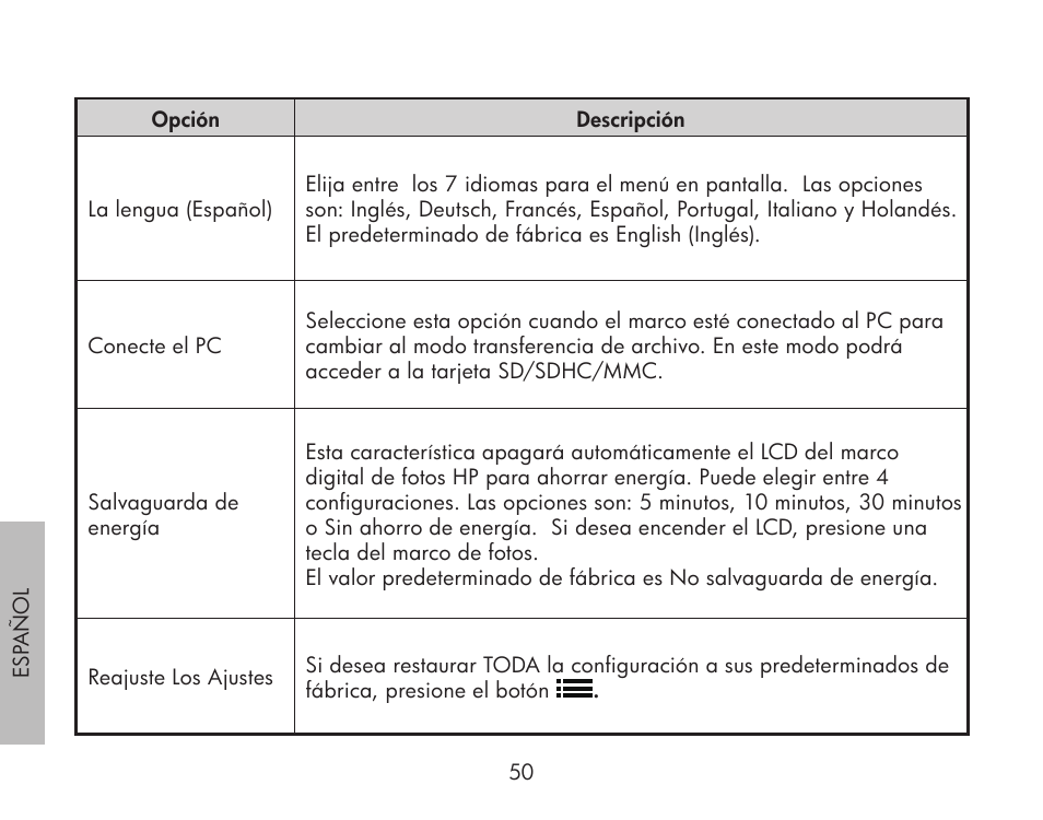 HP df300 Digital Picture Frame User Manual | Page 50 / 62