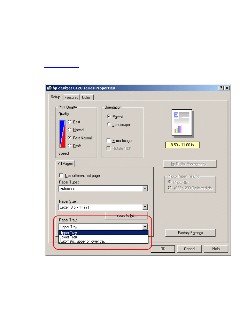 Selecting between paper trays, Select between paper trays | HP Deskjet 6127 Color Inkjet Printer User Manual | Page 51 / 137