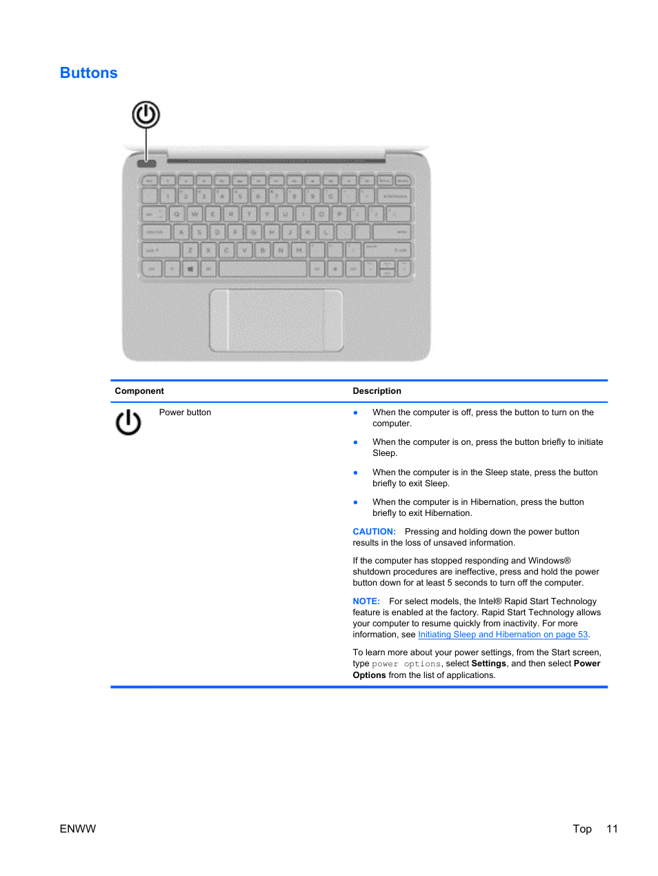 Buttons | HP Spectre 13 Pro-Notebook PC User Manual | Page 21 / 89