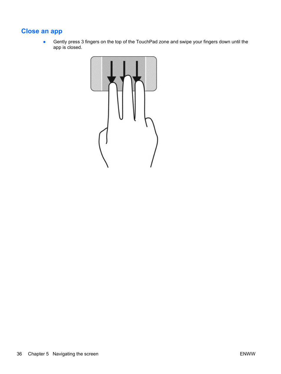 Close an app | HP Spectre 13 Pro-Notebook PC User Manual | Page 46 / 89