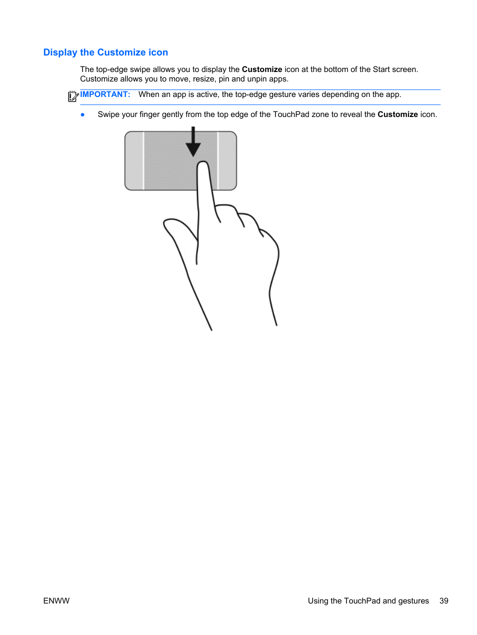 Display the customize icon | HP Spectre 13 Pro-Notebook PC User Manual | Page 49 / 89